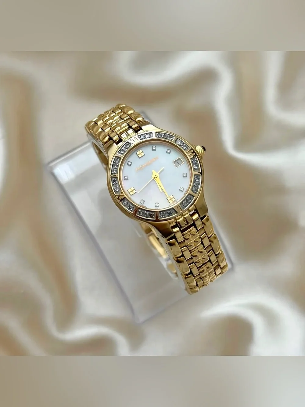 AUTHENTIC VINTAGE YVES SAINT LAURENT GOLD WATCH - MOTHER-OF-PEARL DIAL